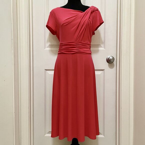 NWT Christopher & Banks Fit & Flare Ruched Dress Twist Bodice Fuchsia Sz 14 Pink - Picture 1 of 9